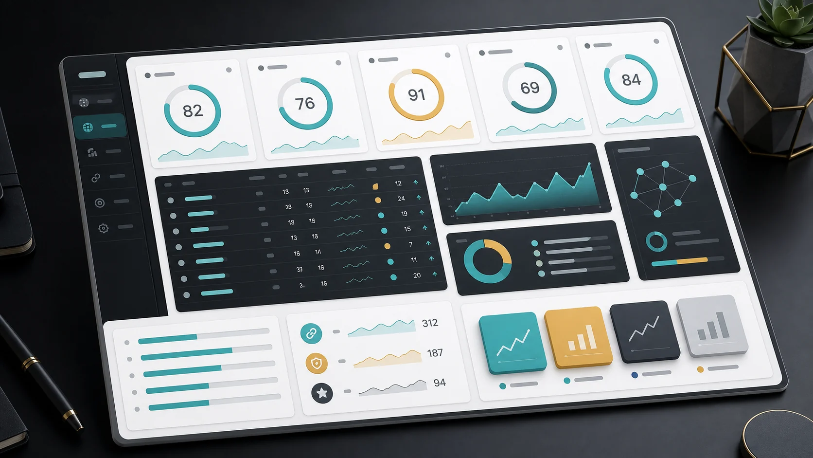 SEO tools comparison dashboard with keyword backlink and audit metrics